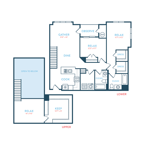 Floor plan for 2 beds, 2 baths, 1370 sqft